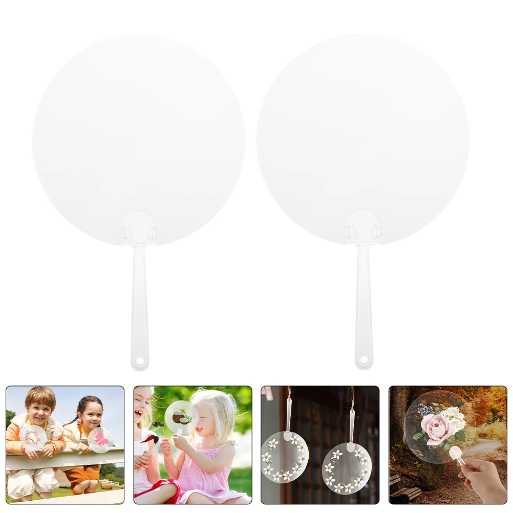 

50pcs Children Graffiti Round Fans Transparent Diy Painting Blanks Lightweight For Outdoor Summer Craft Activities Handheld Fan