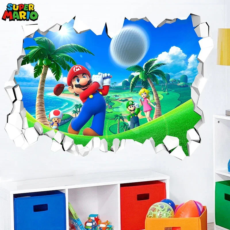 Super Mario Bros Anime Wall Stickers Kids Room Kindergarten Decorate Action Figure Toys Luigi Peach Cute Waterproof Sticker Gift