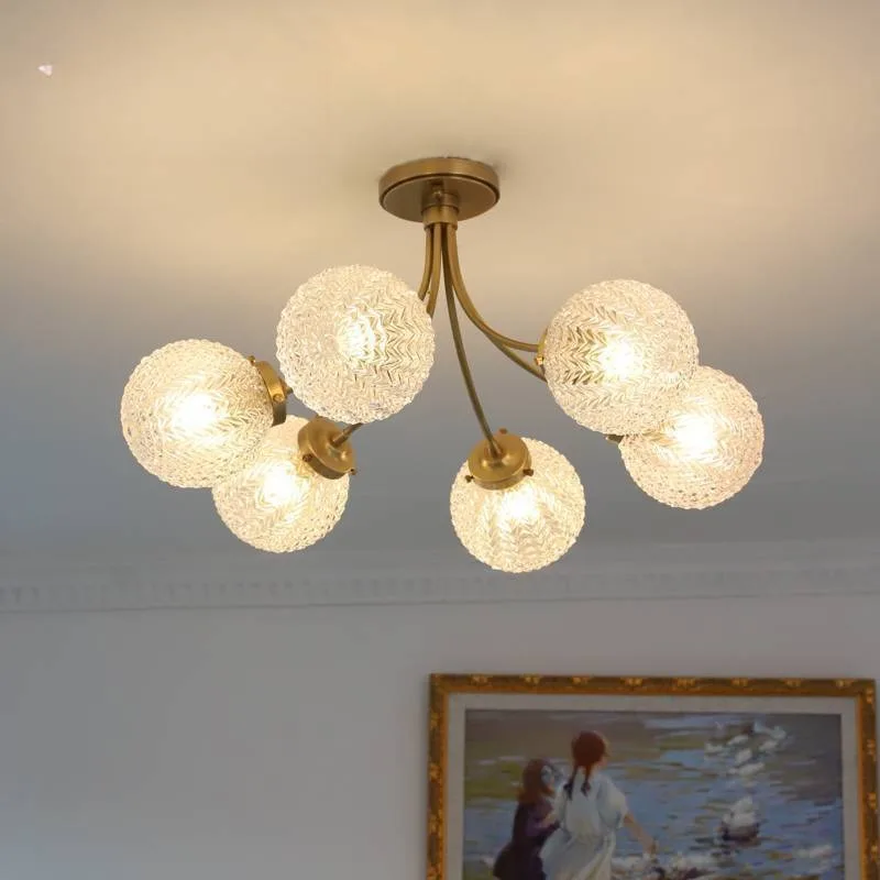 French Modern Solid Copper Glass Globe Chandelier Pendant Light for Living Room Dining Room