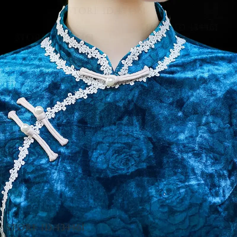 

Velvet Tradition Chinese Women Dress Jacquard Cheongsams Long Qipao Sexy Slim Split Party Dresses Plus Size Retro Vestidos 4XL