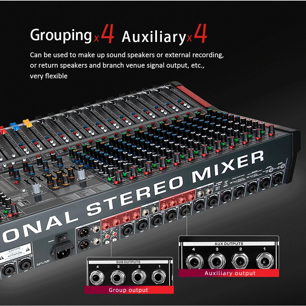 24 Channel Mixer Professional Audio Console +48V playback 24 DSP Effects Bluetooth USB Computer Play For conference stage mixer