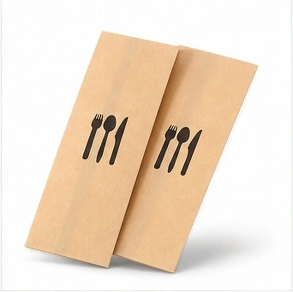 300Pcs Kraft Paper Cutlery Holder Bags Brown Disposable Silverware Sleeves Oil Resistant for Restaurants Banquets