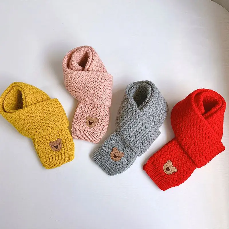 Kids Scarf Boys Girls Baby Winter Warm Scarfs Cute Bear Knit Shawl Korean Children Neckerchief Outdoor Keep Warm Accessories