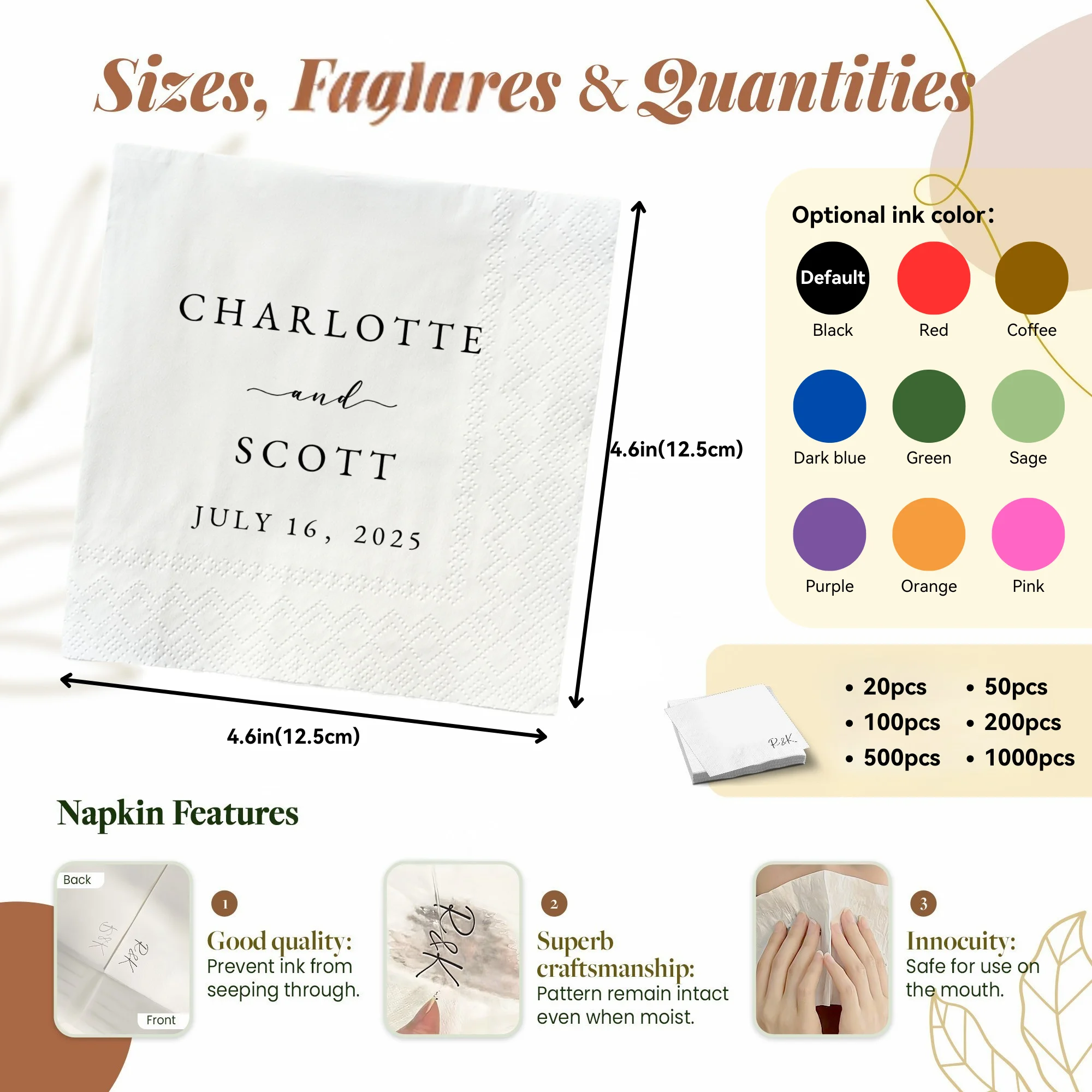 Personalized Paper Napkins for Wedding Custom Cocktail Napkins of Text Elegent Disposable Napkins,for Baby Shower Hen Party 3
