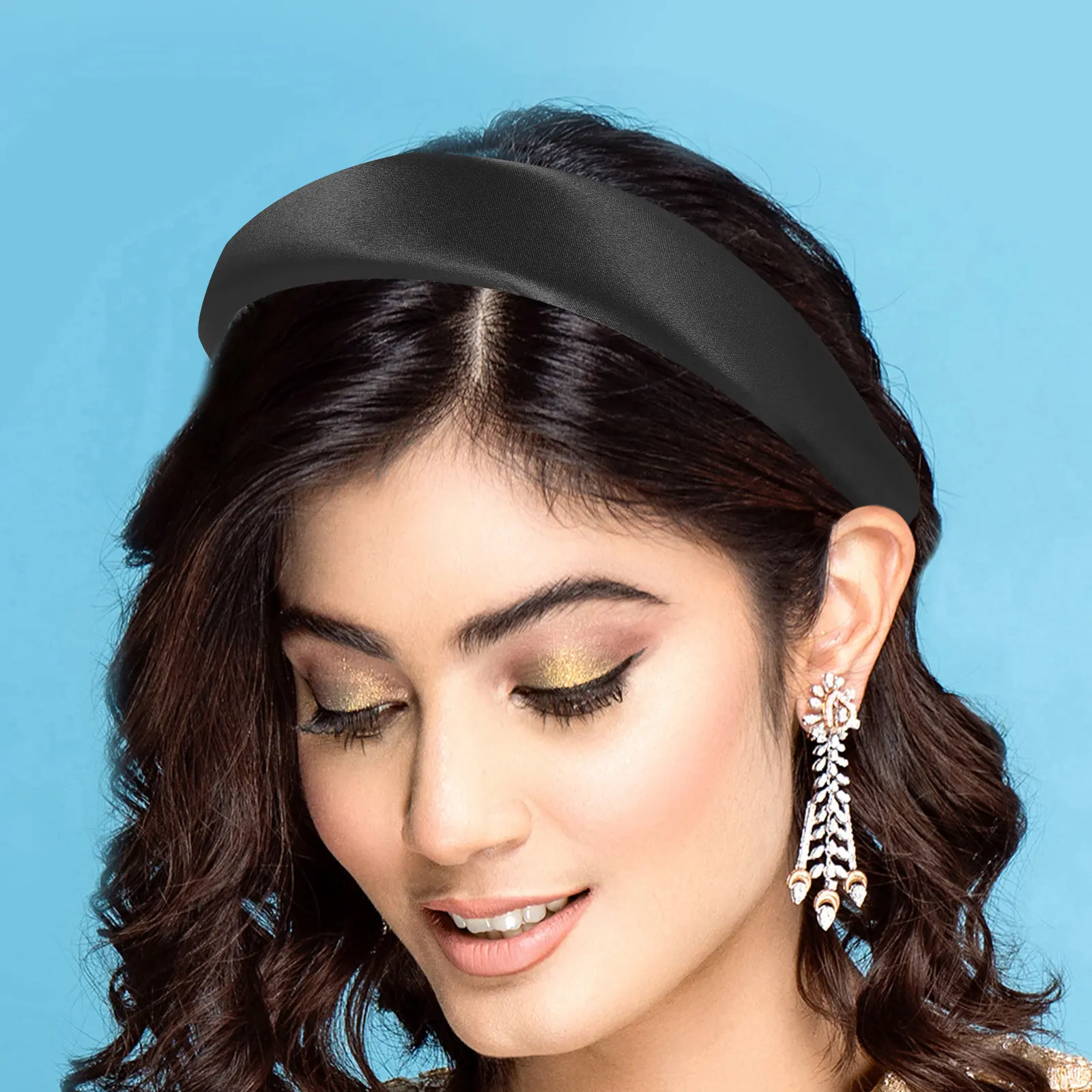 

Black Wide Satin Headband Women Thick Padded Sponge Nonslip Plain Hairband for Work Holiday Ceremony Birthday Banquet Club Sport