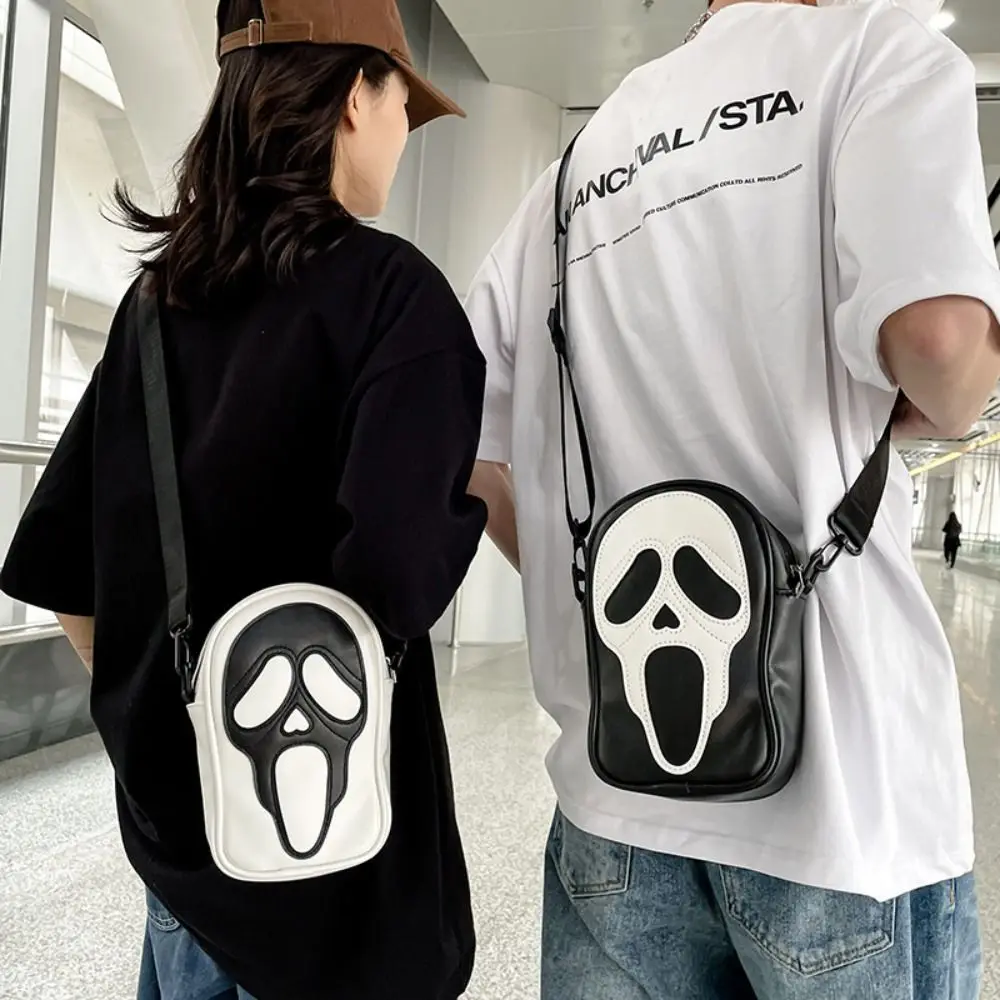 

Casual PU Leather Devil Ghost Bag Black White Vintage Skull Messenger Bag Halloween Crossbody Bags Unisex