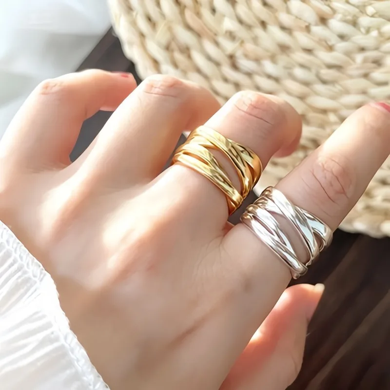 925 Silver Open Ring Irregular Minimalist Design Sense Line Ring Personality Geometric High Sense of Open Ring