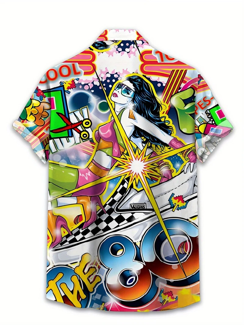 

Retro 80s 90s 3D Printed Colorful Music Hawaiian Shirts For Men Harajuku Patterns Blouse Casual Summer Vacation Aloha Shirts