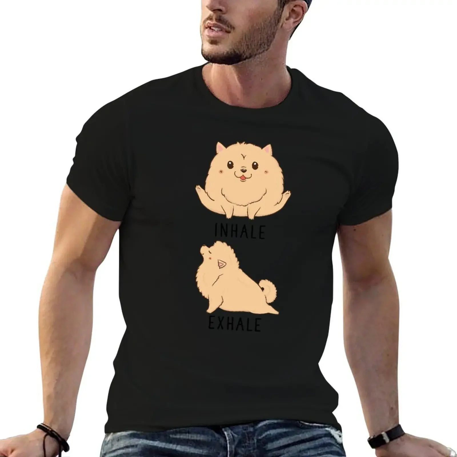 Inhale Exhale Pomeranian Yoga T-Shirt summer clothes Short sleeve tee plus size clothes mens funny t shirts