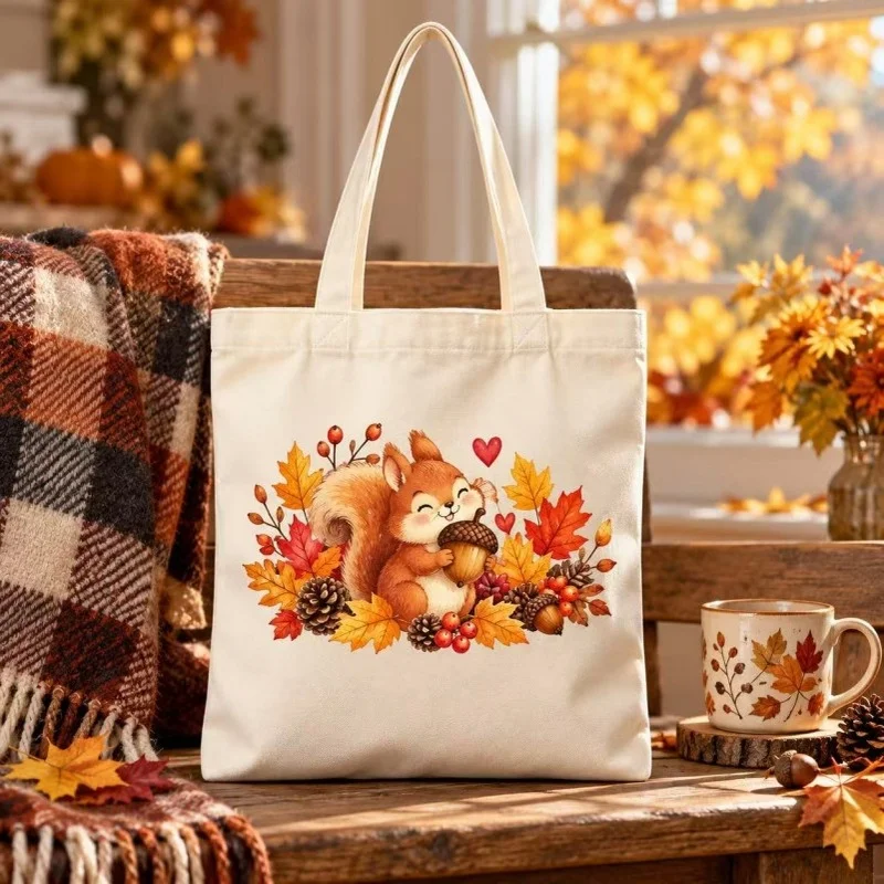 Fully Booked For Fall Canvas Tote Bag Pumpkin Book Coffee Autumn Leaf Print Casual Reusable Women Shoulder Shopping Bag