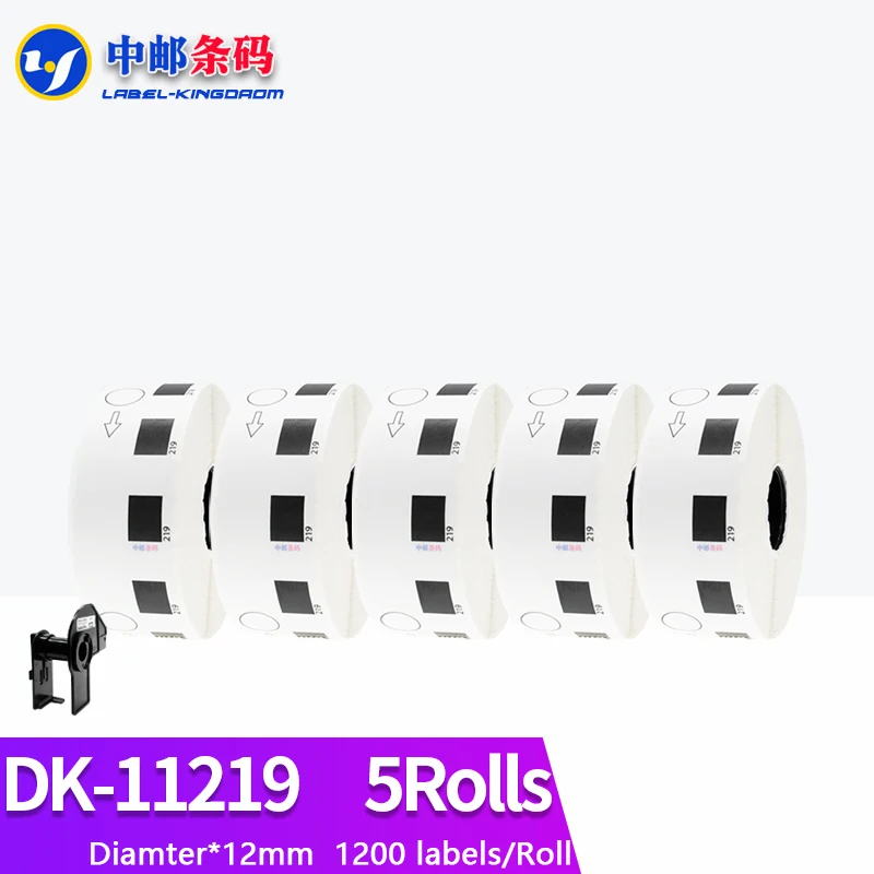 5 Rolls Brother Compatible DK-11219 Label Diameter 12mm Round 1200Pcs Work for Label Printer QL-700/710/720 DK-1219