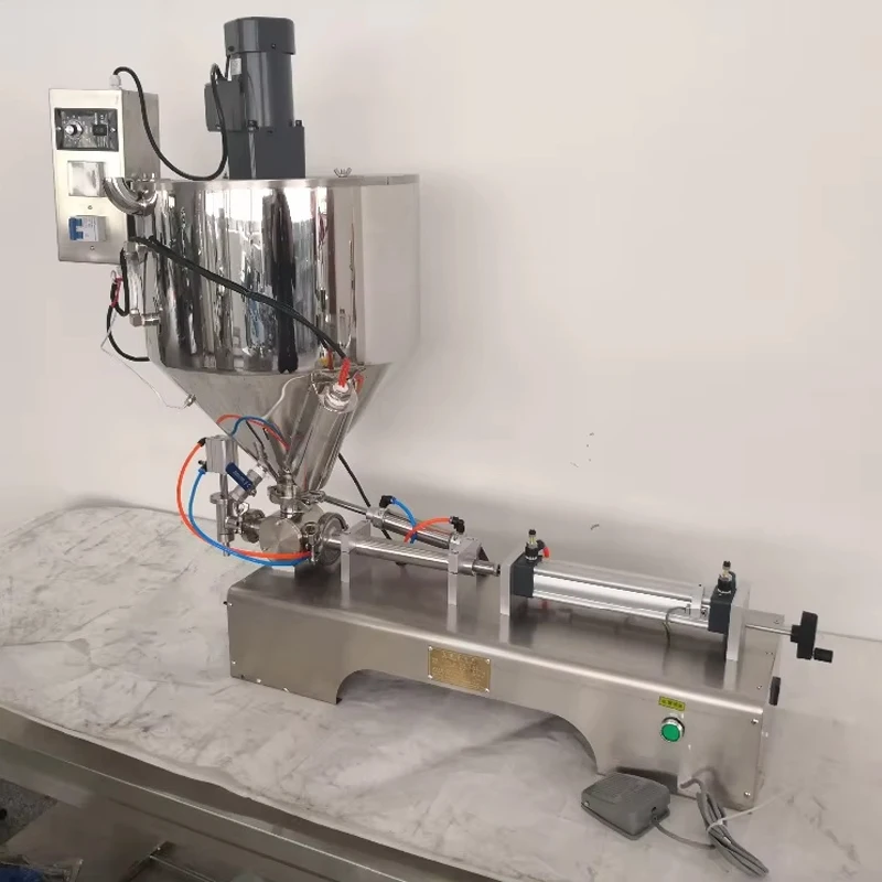Máquina de llenado y agitación de un solo cabezal con calentamiento, 50-500ml, para llenado cuantitativo de líquidos, pastas, crema, miel, aceite y mantequilla de cacahuete