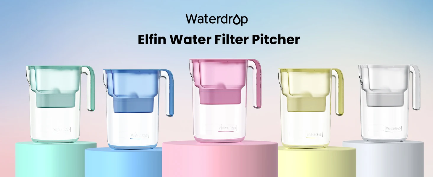 Waterdrop PT-05 Water Filter Pitcher, 7-Cup Capacity, NSF Certified, Pink | 5X Longer Filter Life, Up to 200 Gallons, for Fridge, Countertop, and Gift Giving, Reduces PFOA/PFOS, Chlorine