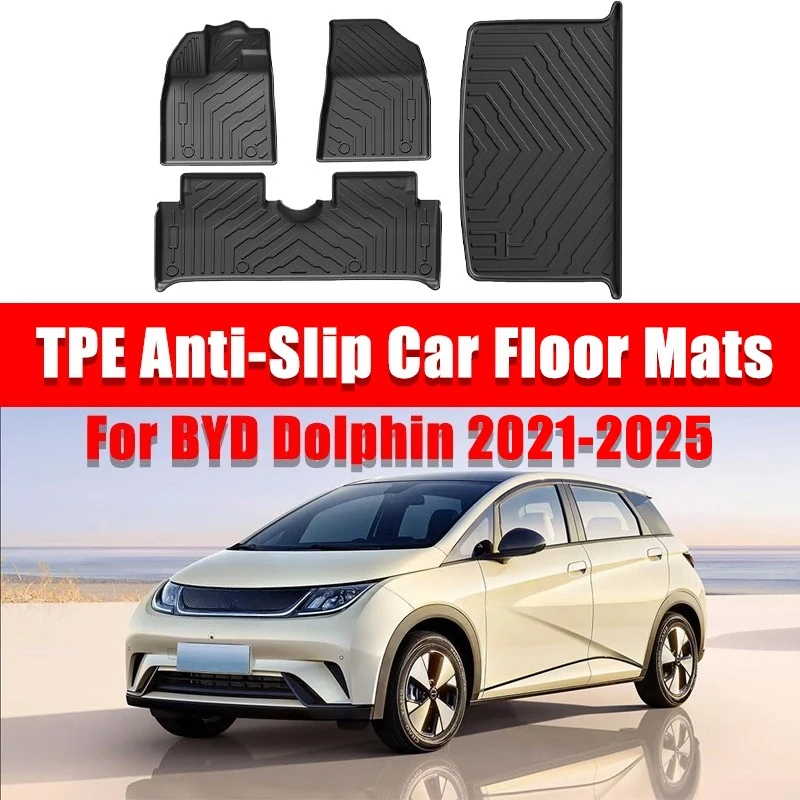 Car Floor Mats for BYD Dolphin Left Hand Drive 2021-2026 TPE Anti-Slip Washable Trunk Liner Automotive Interior Accessories