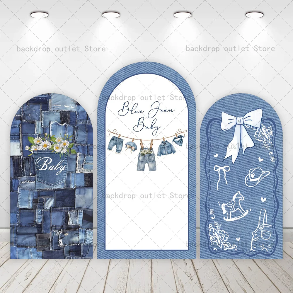 

Mehofond Blue Jean Baby Shower Arch Backdrop Cover Bow Flower Decor Newborn Baby 1st Birthday Chiara Wall Arched Background