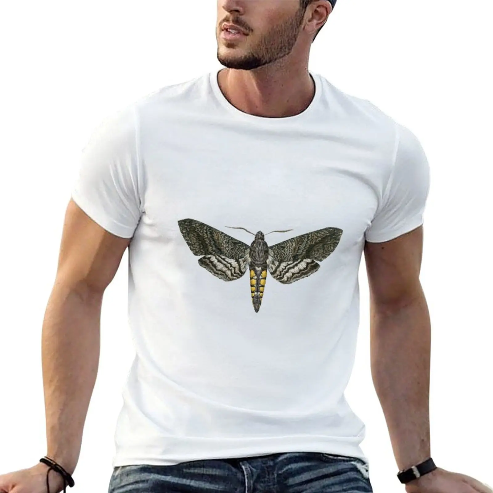 Carolina sphinx moth: butterfly moth drawing, night butterfly, butterfly, insect T-Shirt Basic Short Sleeve Cotton Blend T-Shirt