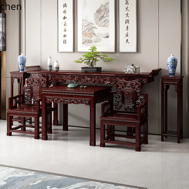 

HTT Zhongtang six-piece solid wood table eight immortals table antique code long table household incense