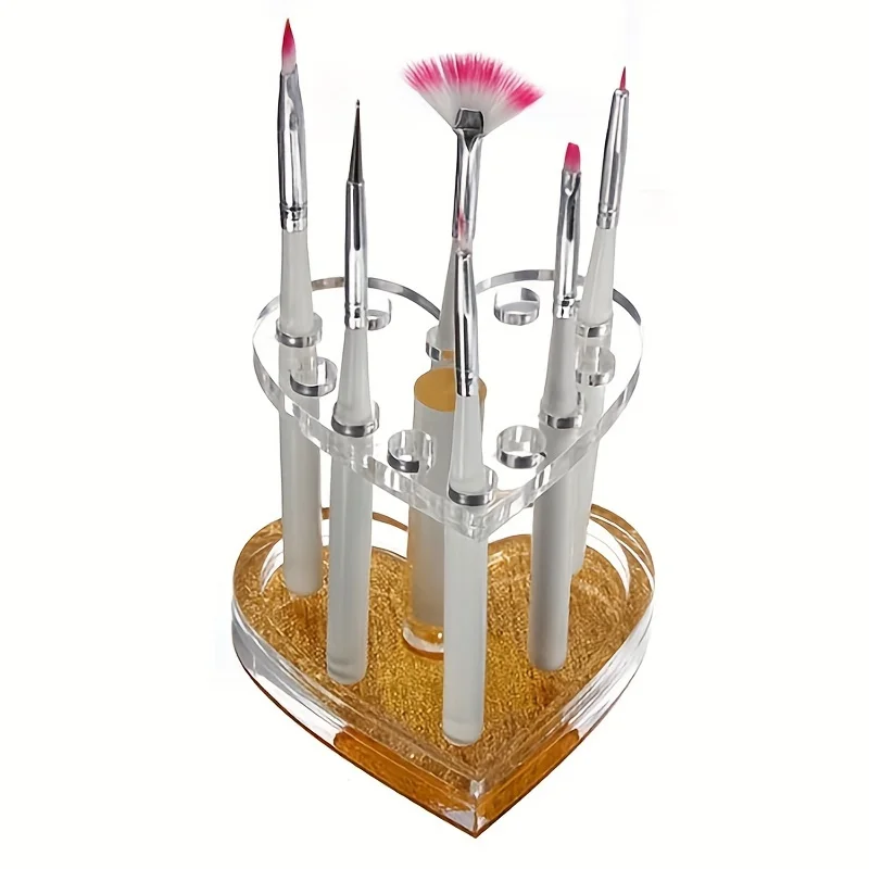 12 Holes Acrylic Gel Pen Brush Holder, Heart Shape Rest Stand Display Rack Organizer For Nail Art Pen Makeup Brush Office Home