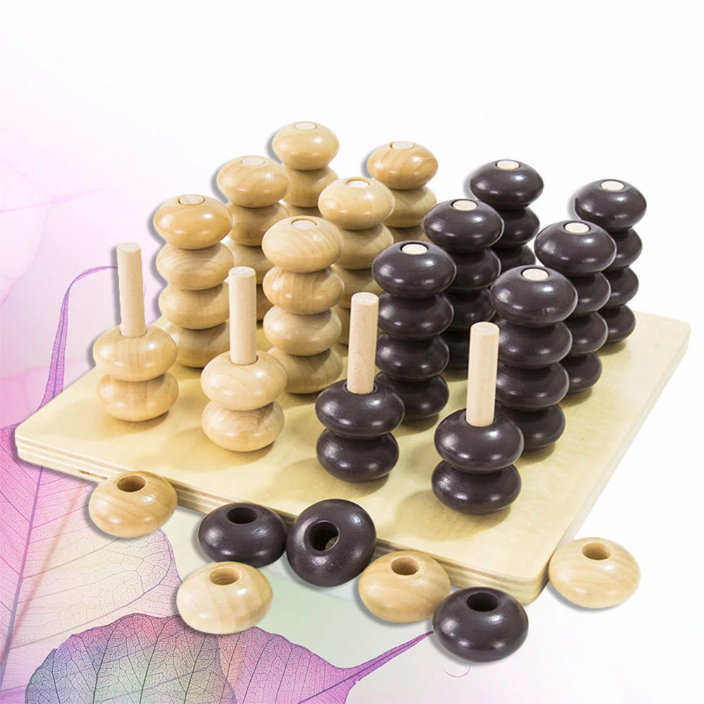 1 Set gioco di scacchi in legno 3D quattro di fila scacchi con perline di legno digitale educativo precoce per bambini adulti