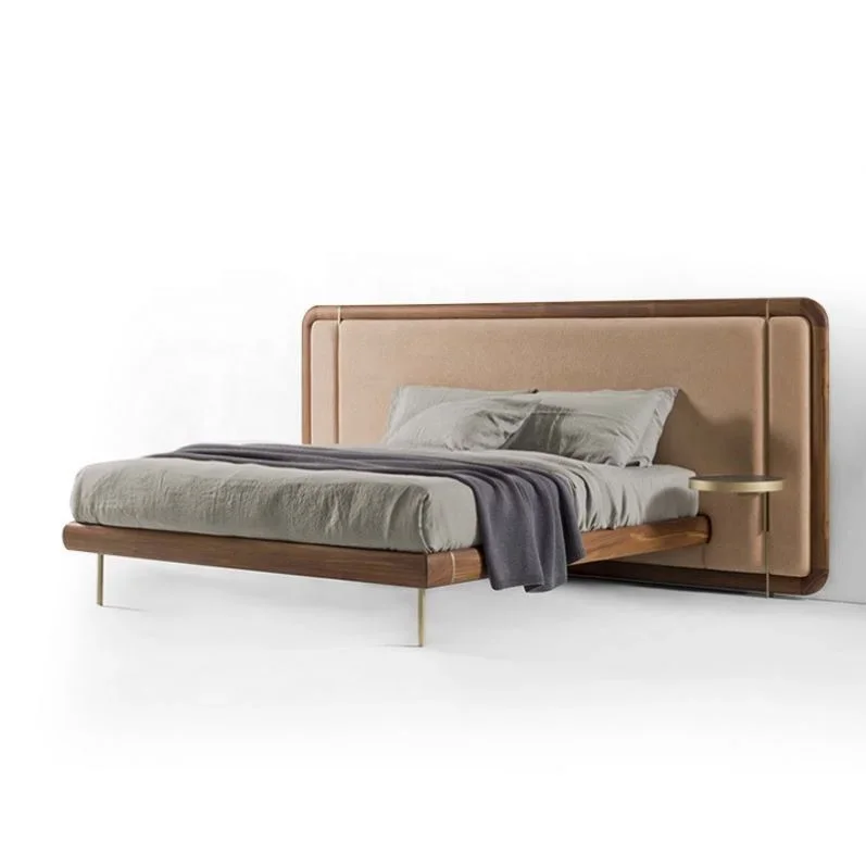

Luxury Up-holstered Beds Wood Frame Big Headboard Double Bed Set Modern Bedroom Furniture Italian Bed Queen King Genuine Leather