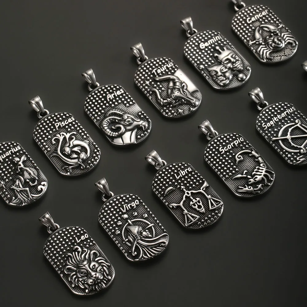1 قطعة الفولاذ المقاوم للصدأ العقرب الجوزاء 12 زودياك تسجيل قلادة للرجال ليو السرطان كوكبة قلادة قلادة رجل هدية عيد ميلاد