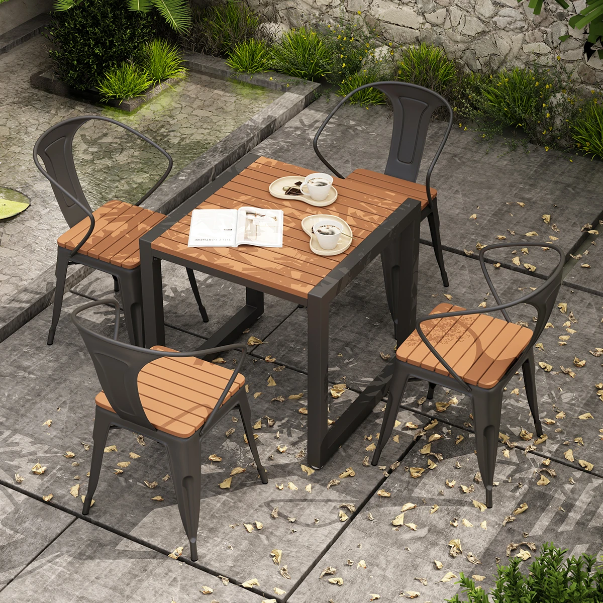 Outdoor anti-corrosion wooden table and chair combination