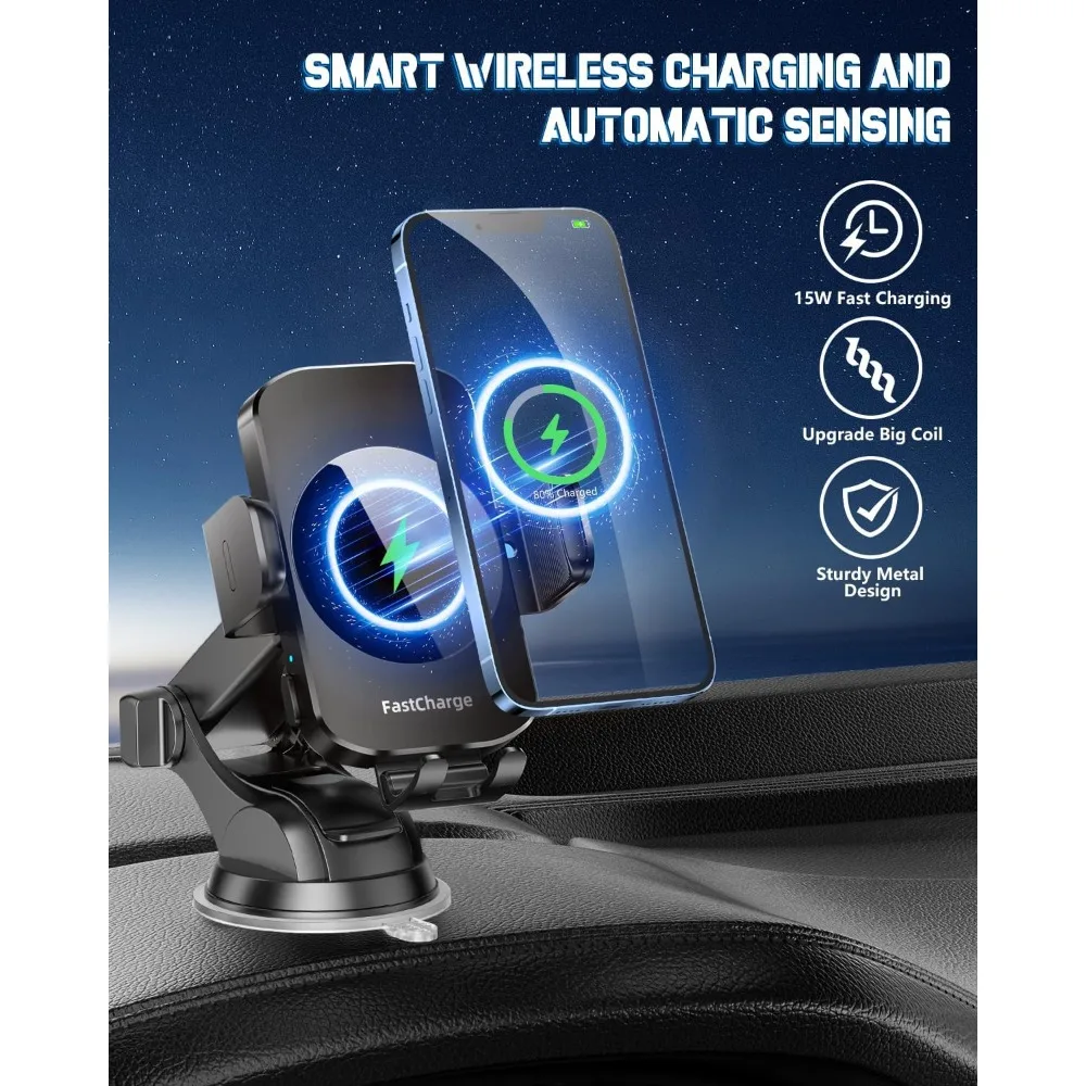Kabelloses Autoladegerät, Schnelllade-Telefonhalterung, 3-in-1-Telefonhalterung, automatische Klemmung, Autozubehör, kompatibel mit iPhone 16 15 1