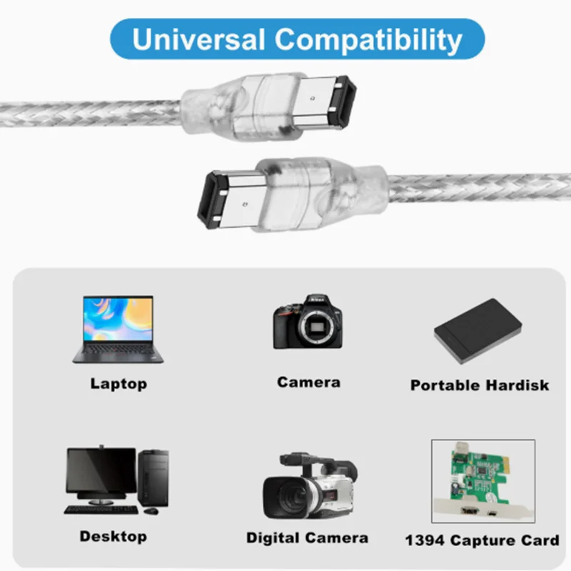1m 1.8m 3m 5m IEEE 1394 Cable 1394a 6pin Male To 6 pin Male 6-6 pin Firewire iLink DV Connection  High Quality 1.5m Cable 4FT