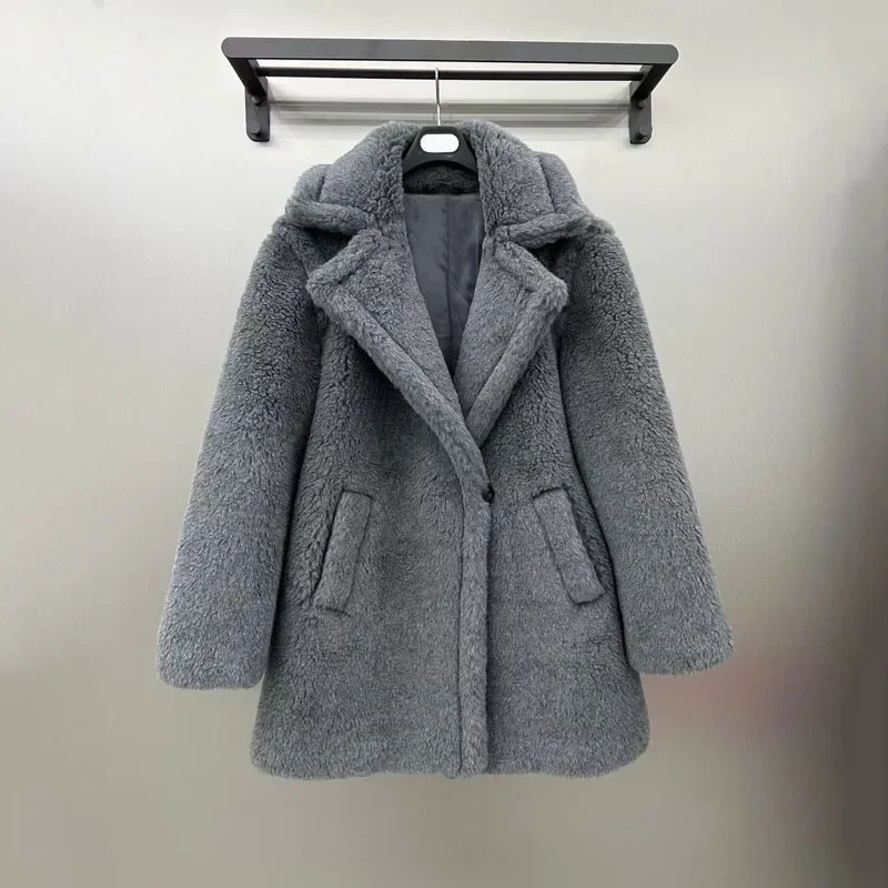 Women Coat Winter New Fashion Regular Length Thick Warm Material Alpaca Wool Silk Luxury Clothes Female Turn-Down Collar