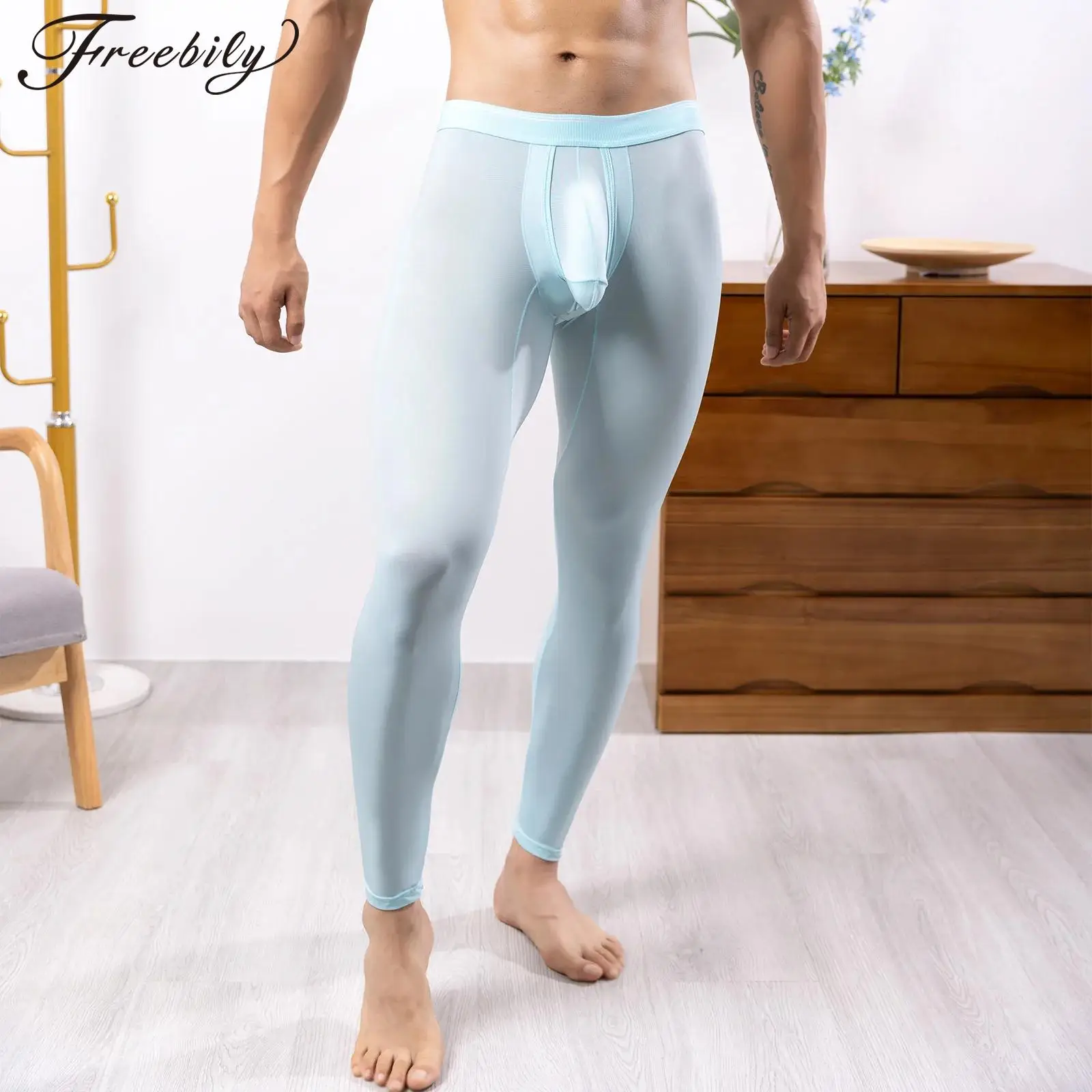 Leggings de corrida atléticas dos homens ginásio treino collants calças de yoga cintura elástica bulge bolsa elástica leggings magros