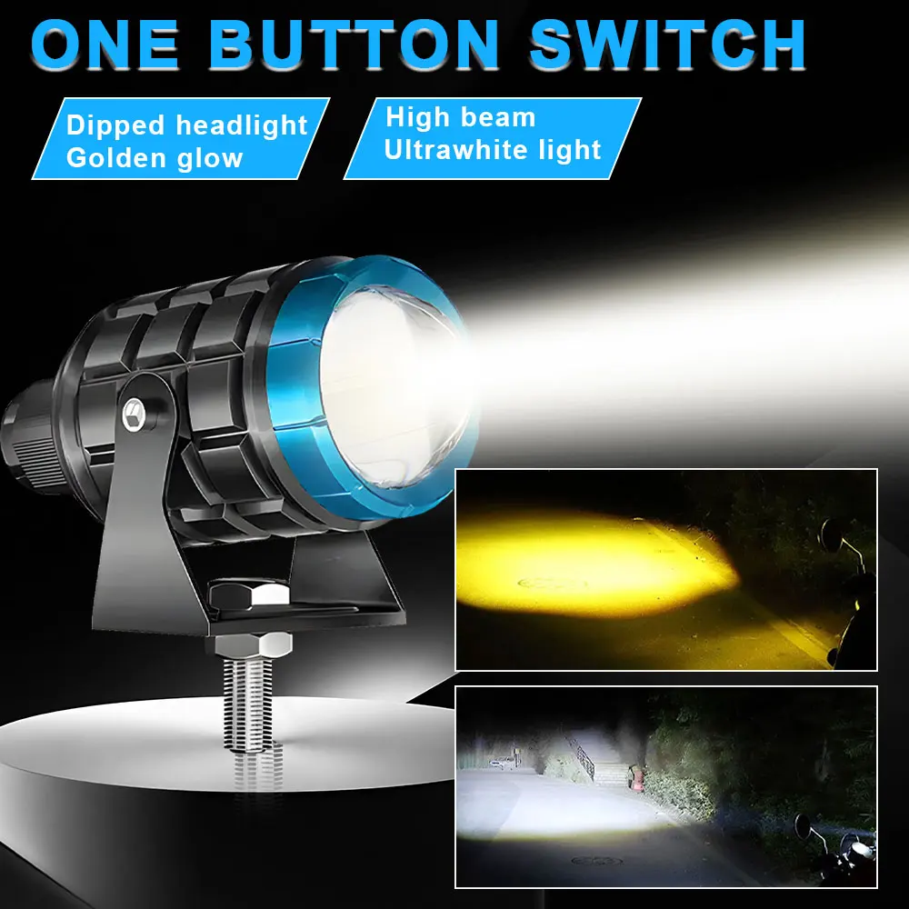M1 12-80V Motorcycle LED spotlights High Low Beam White Yellow LED Lens Motor Headlight ATV Scooter For 4WD ATV SUV Trucks