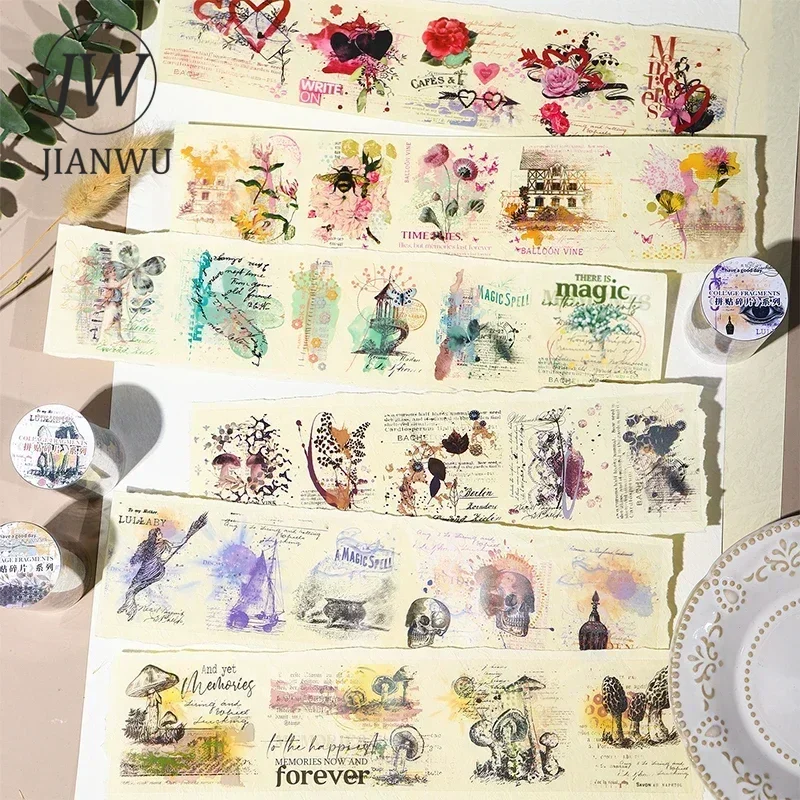 JIANWU 60mm*200cm Collage Fragments Series Vintage Plant Flower Material PET Tape Creative DIY Journal Stationery