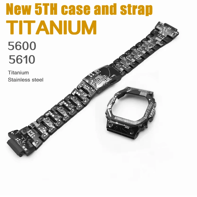 

New 5600 5610 Titanium Case Mod Kit For Casioak Watch Metal Bezel And Strap G5600E GWB5600 GWM5610 DW5600 With Refit Tools