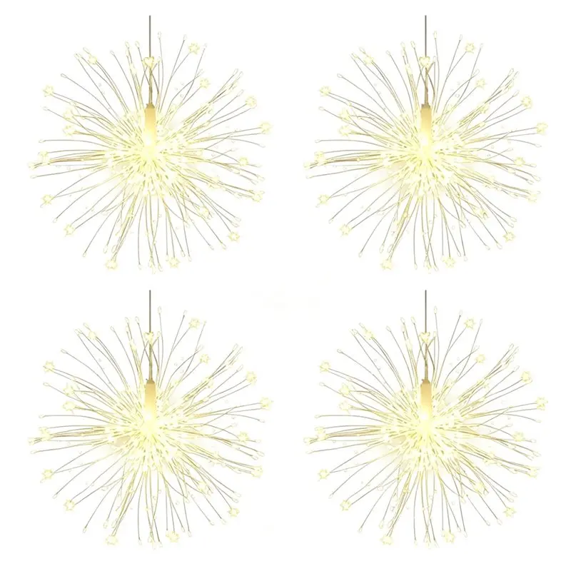 B84B-4Pcs Hanging Solar Powered Outdoor Lights 480 LED Flashing Starburst Ball Lights DIY Fairy Lights Warm