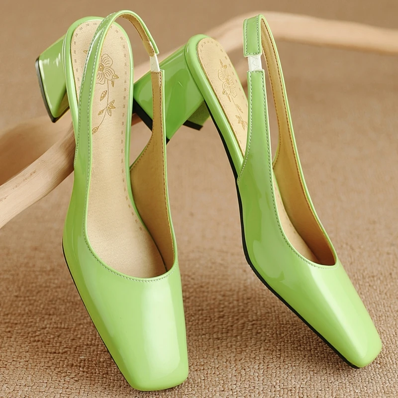 Slingback Sandals Women Summer Shoes Elegant Pink Black Nude Medium Heels Pumps Close Toe Office Party Shoe Female Large Size 45 image 6