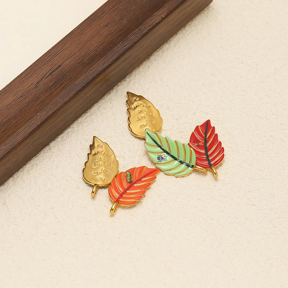 4 Stück Edelstahl-Emaille-Blatt-Anhänger, Insekten-Anhänger für DIY-Schmuck, Halsketten, Armbänder, Zubehör, Ohrringe – Detail 2