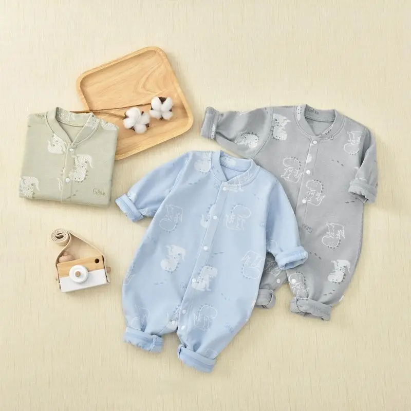 Newborns Jumpsuit Jacquard Velvet Spring Autumn Long Sleeved Baby Girls Crawling Clothes Solid Floral Infant Girls Bodysuit