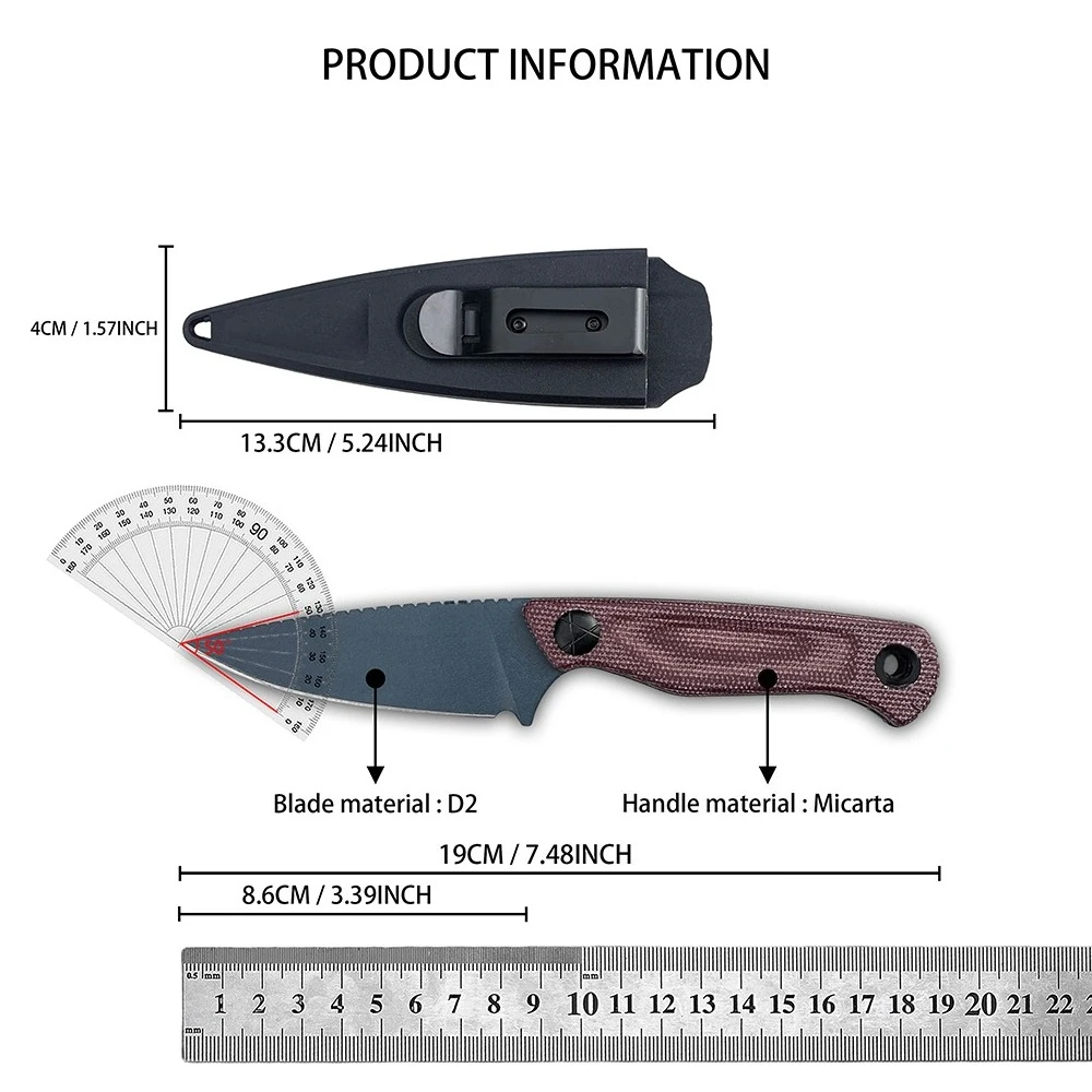 Dacian BM 203BT/203-1 Fixed D2 Blade Knife with Sheath EDC Pocket Cutter for Jungle Tour Camping Fishing Backpack Fruit Knife view 3