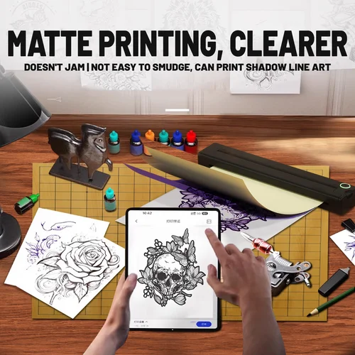 Imagen 2 del producto Impresora Térmica Portátil A4, Mini Impresora de Transferencia de Plantillas para Tatuajes, Impresora Multifuncional de Documentos para Tatuajes, Inalámbrica Bluetooth