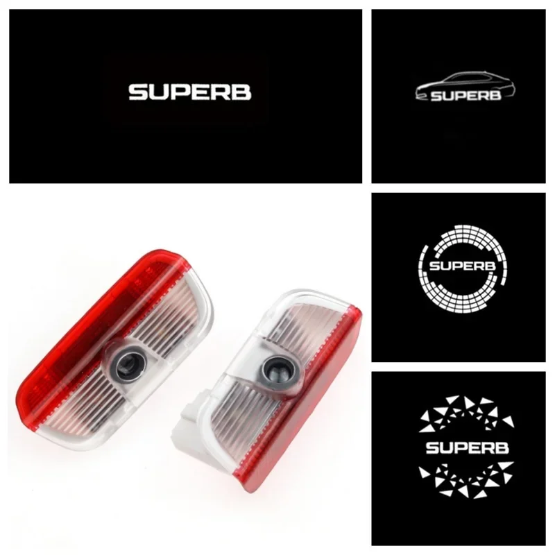 2Pcs Laser LED Ghost Shadow Light Logo Projector For Skoda Superb 2 MK2 Superb 3 2009-2018 Wireless Welcome Puddle Lamp