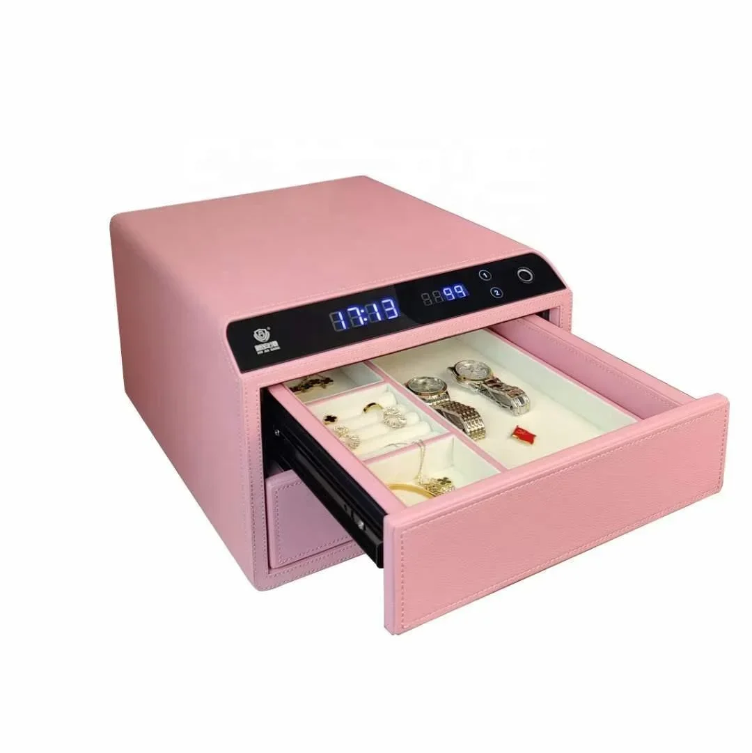 Luxurys Leather Smart Biometric Drawer Safe Cabinet Anti-theft Fingerprint Jewelry Box