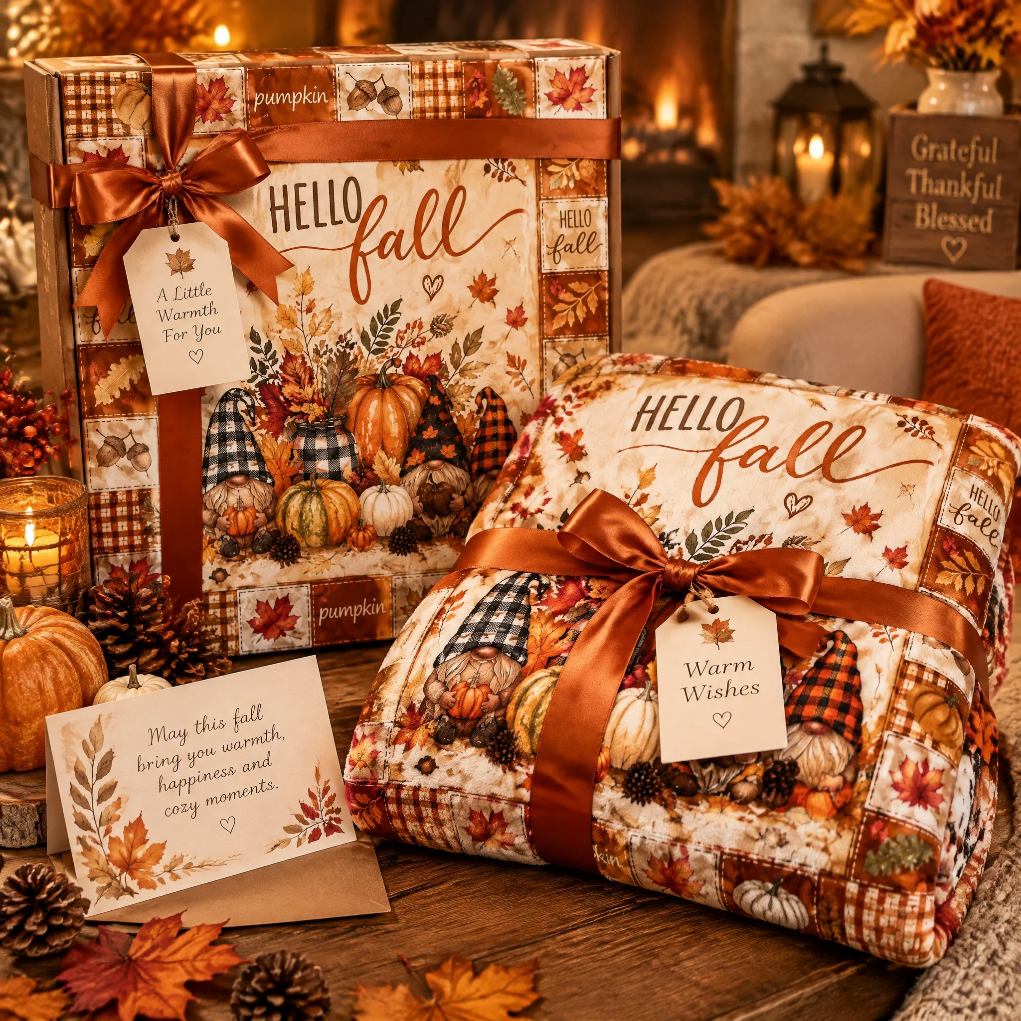 Fall Harvest Throw Blanket, Pumpkin Gnome Themed Seasonal Print Cover, Cozy Decor Blanket for Couch & Bedroom, All Season Leisure Wrap for Daily Relaxation