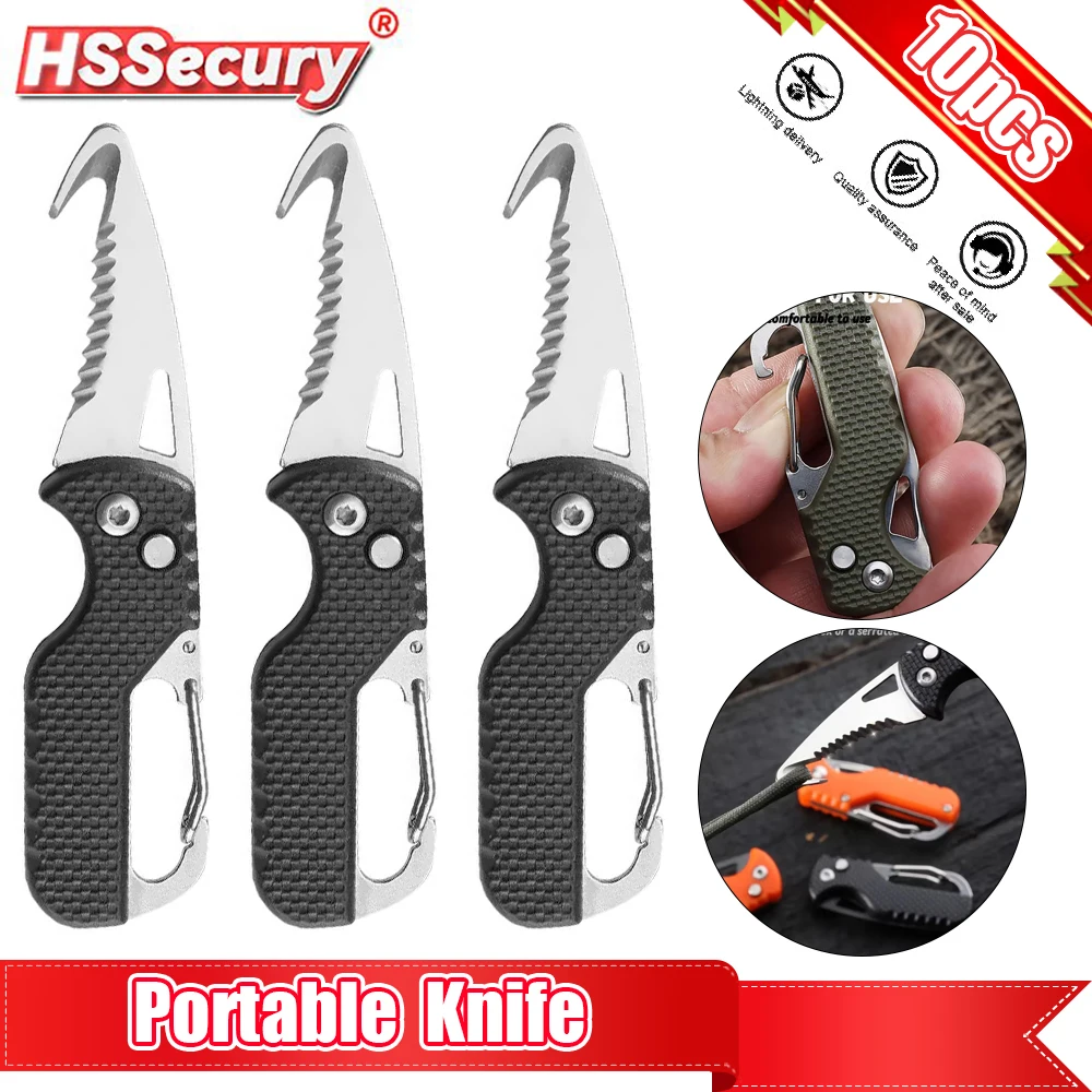 

Portable Express Parcel Knife Stainless Fast Serrated Hook Knife For Outdoor Camping Carry-on Unpacking Keychain Folding Cutter