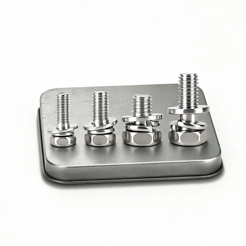 GB9074.13 304 Stainless Steel Phillips Hex Head Combination Screw M3M4M5M6M8, Anti Rust Machine Screw with Flat & Spring Washers