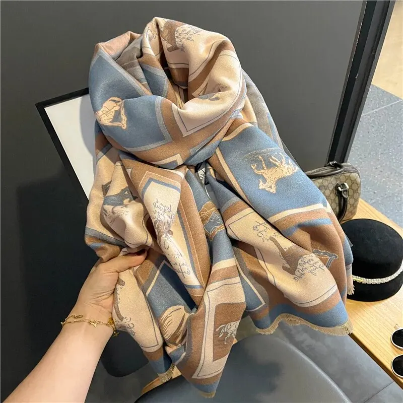 Luxury Cashmere Sacarf For Women Horse Print Thick Winter Blanket With Tassel Large Shawl And Wrap Bufanda Warm Poncho Echarpe