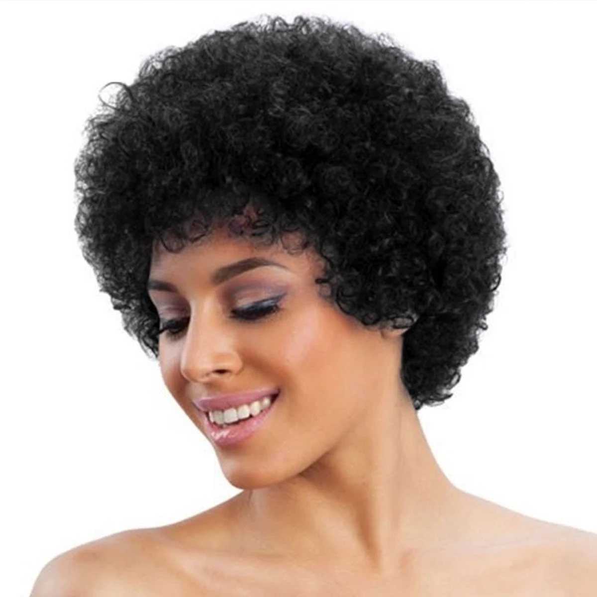 Cheap Short Afro Kinky Curly Wigs For Women Human Hair Brazilian Hair Human Hair Afro Wigs Full Machine Made Wig