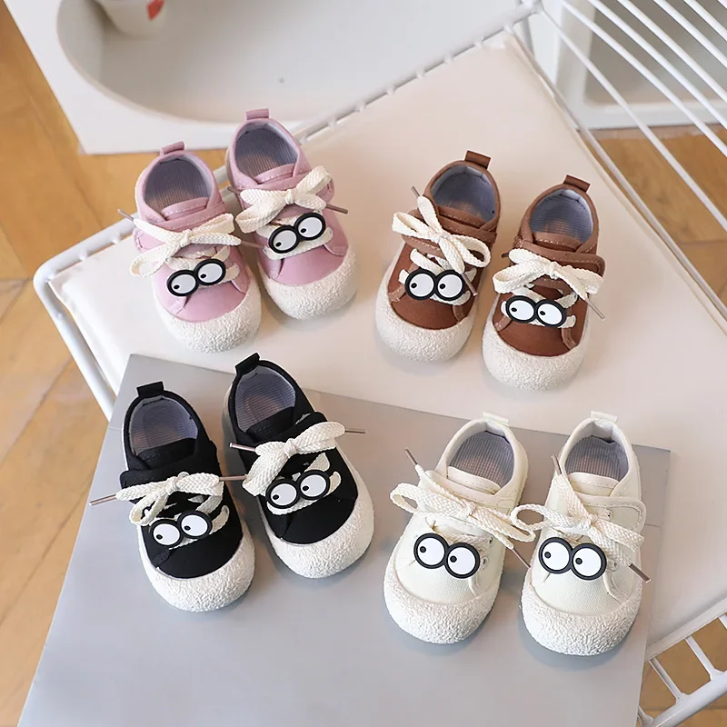 Children Canvas Shoes Soft Bottom Anti Slip Kids Casual Shoes Toddler Breathable Walking Shoes Cute Cartoon Girls Boys Sneakers