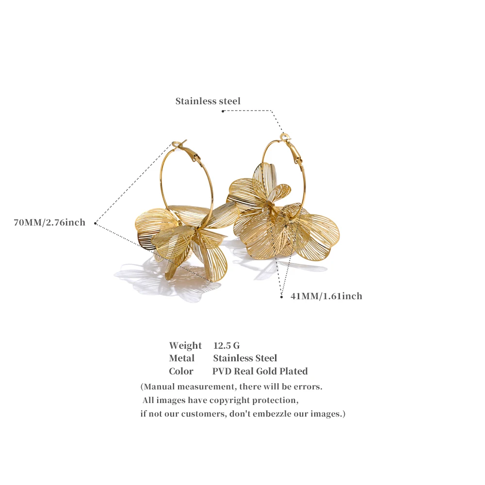 Yhpup Exklusives Design, Edelstahl, Metall, Blume, große Creolen, Persönlichkeit, modisch, wasserdicht, auffälliger Schmuck – Detail 7