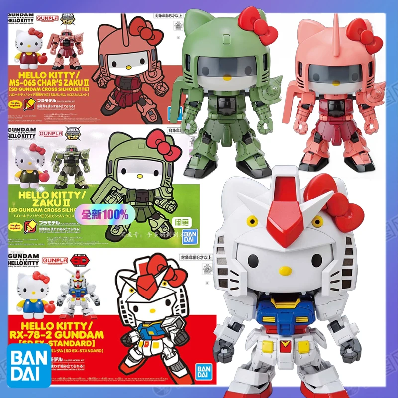 Bandai Original  SDCS STANDARD EDITION HELLO KITTY/CHAR'S ZAKU II RX-78-2 GUNDAM  Anime Action Figure Assembly Model Toys Colle