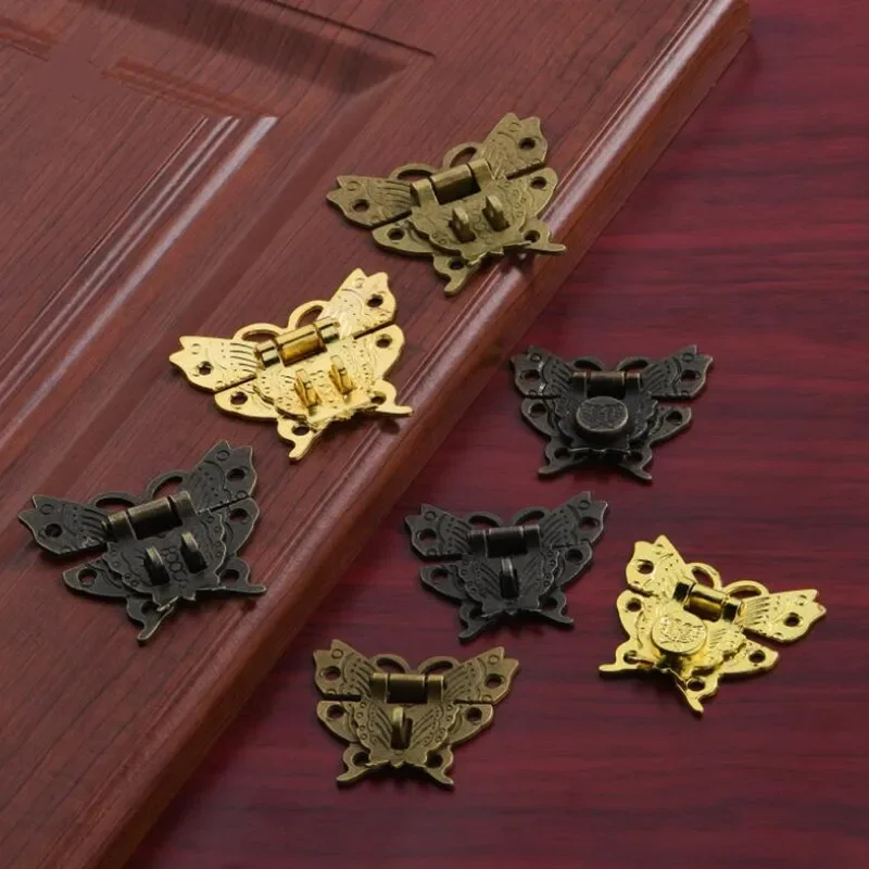 Butterfly Antique Bronze Hasp Latch Jewelry Wooden Box Lock Mini Cabinet Buckle Case Lock Decorative Handle Hardware Accessories